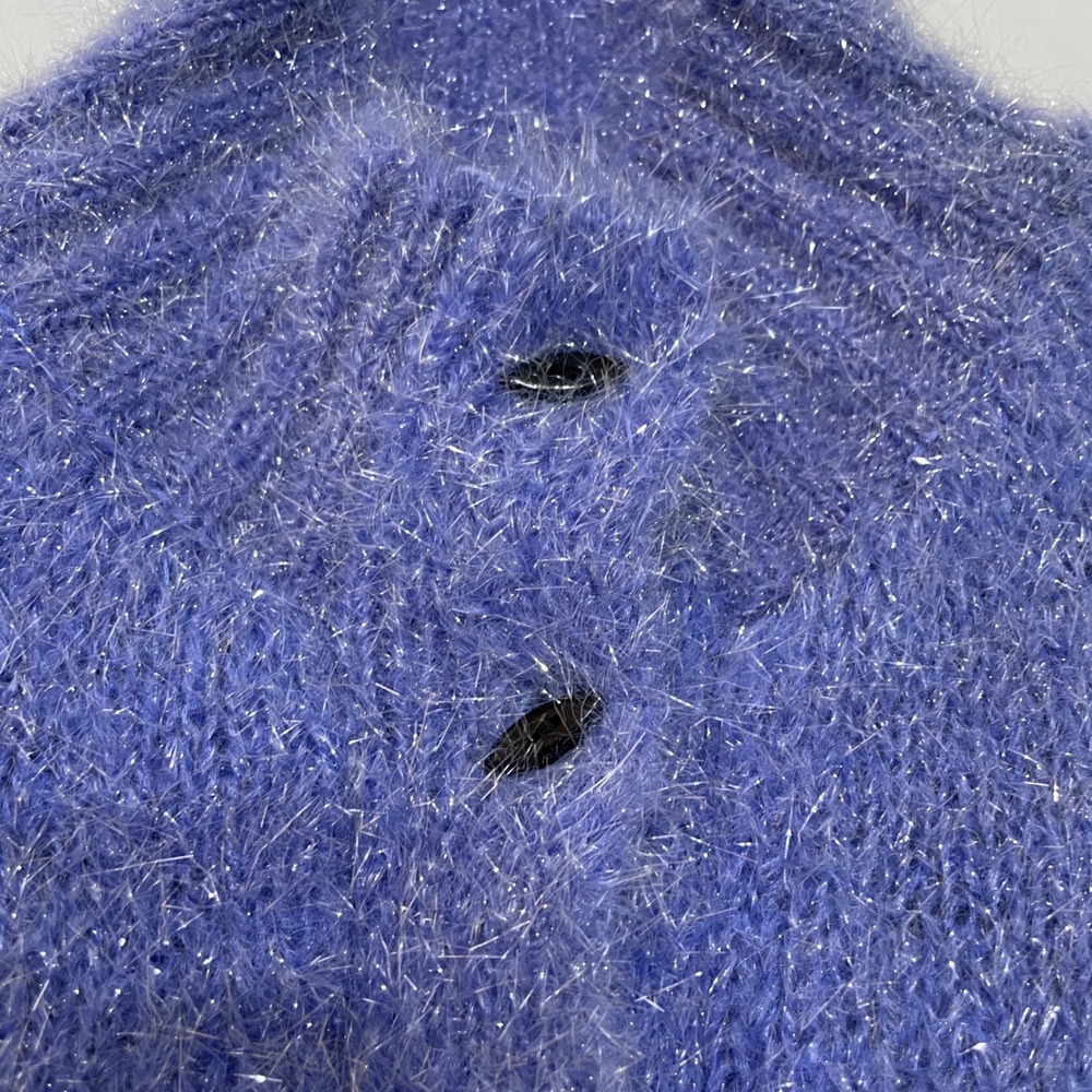 Jamie Sadock Womens Cardigan Sweater Medium Purple Fuzzy Knit Button Down Lined - Picture 10 of 11